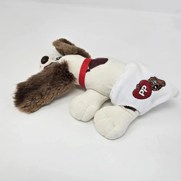 Pound Puppy White Plush Stuffed Dog Floppy Ears White Brown Spots Collar 8” - Picture 3 of 5